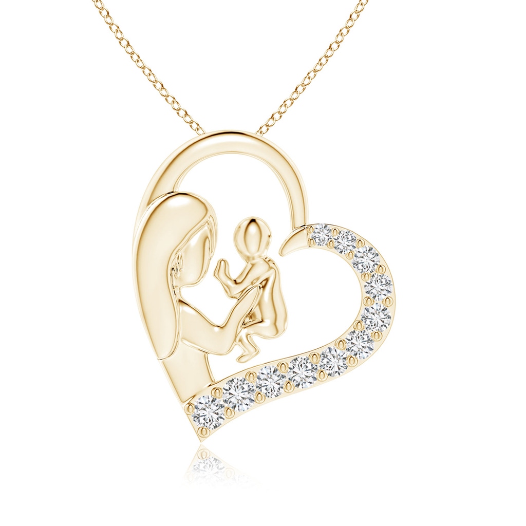 2mm HSI2 Diamond Heart Mother & Baby Pendant in Yellow Gold 