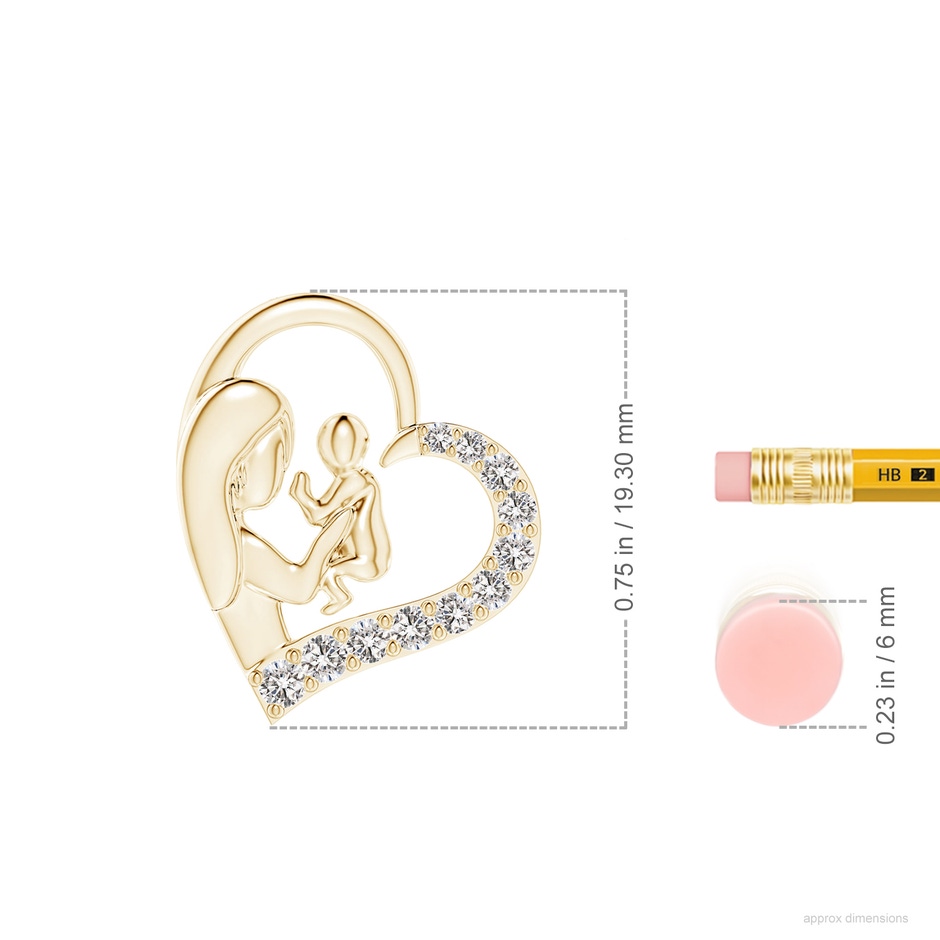 2mm IJI1I2 Diamond Heart Mother & Baby Pendant in 18K Yellow Gold ruler
