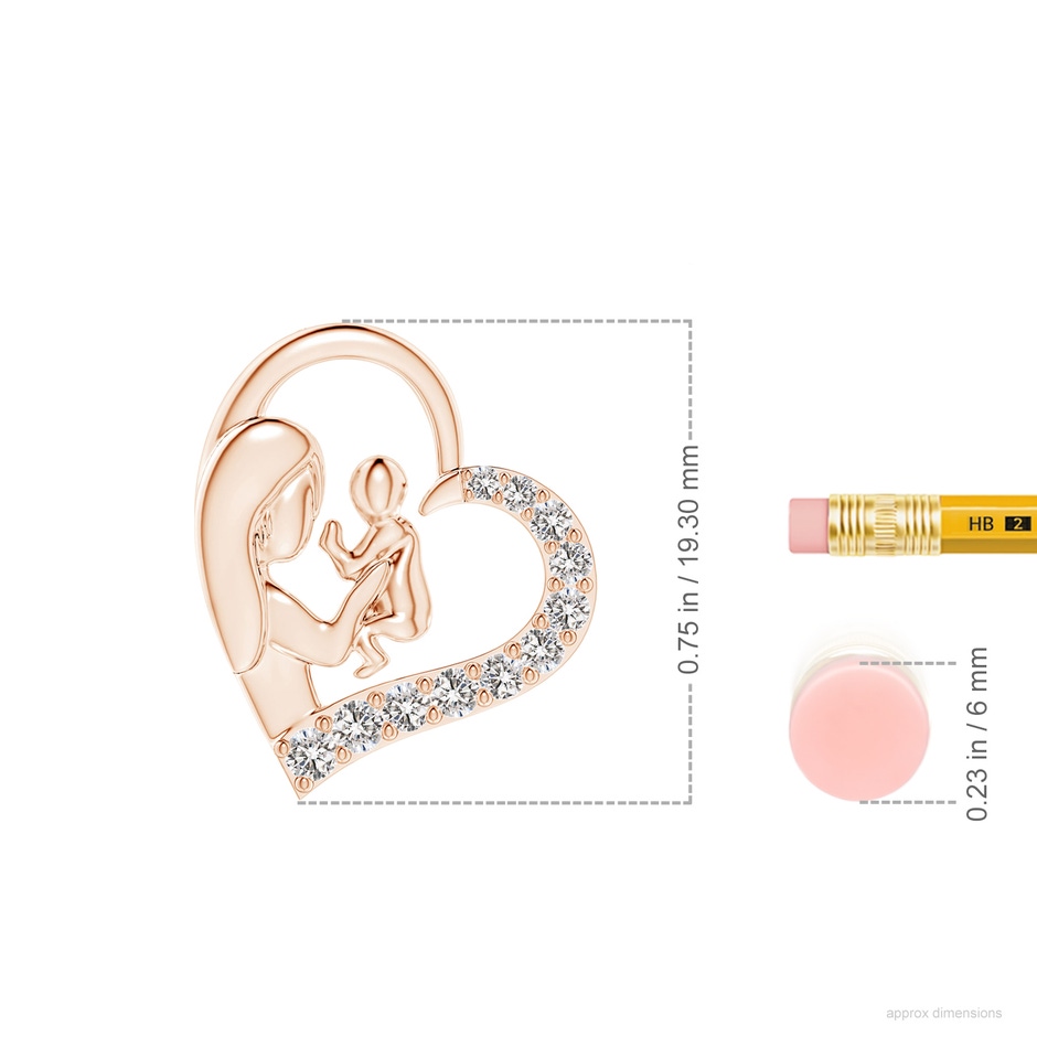 2mm IJI1I2 Diamond Heart Mother & Baby Pendant in Rose Gold ruler