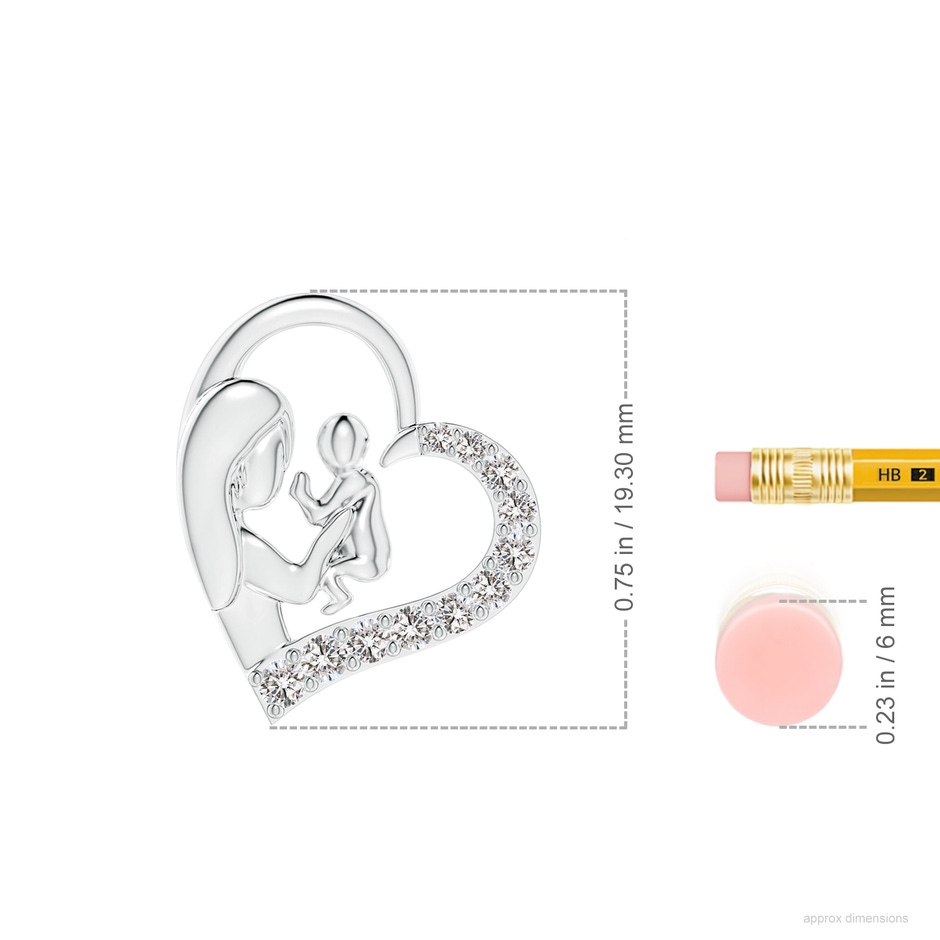 2mm IJI1I2 Diamond Heart Mother & Baby Pendant in White Gold ruler