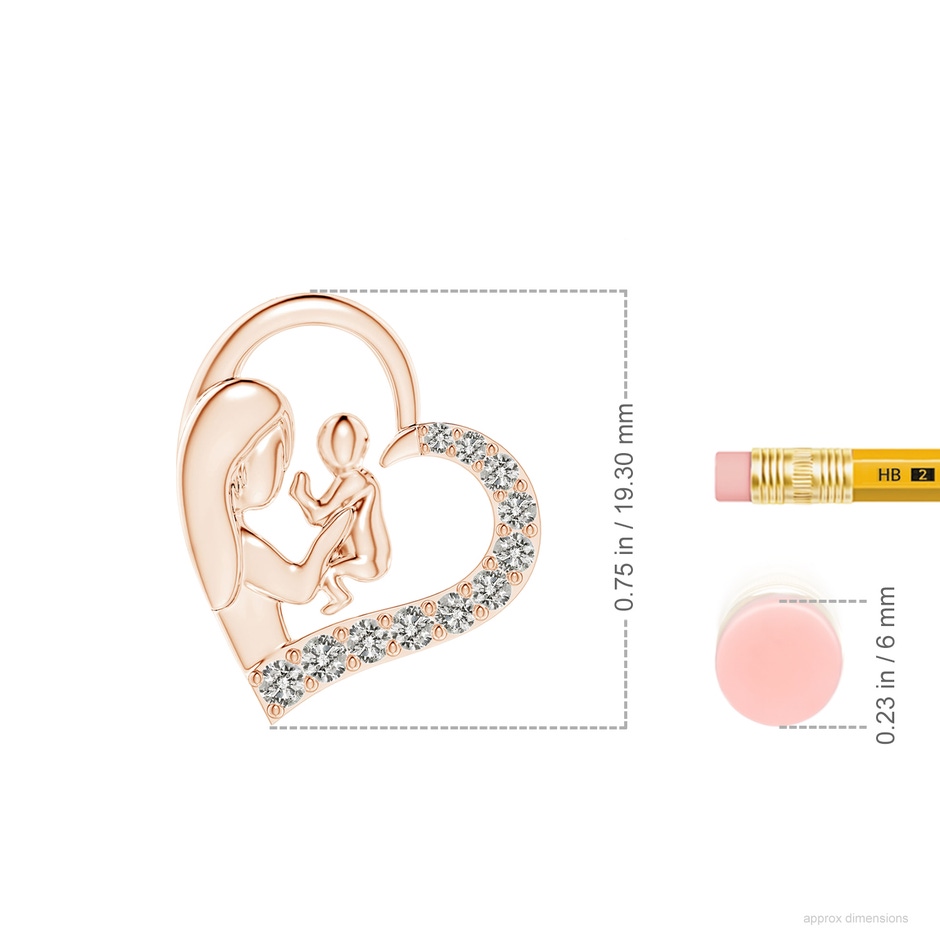 2mm KI3 Diamond Heart Mother & Baby Pendant in Rose Gold ruler