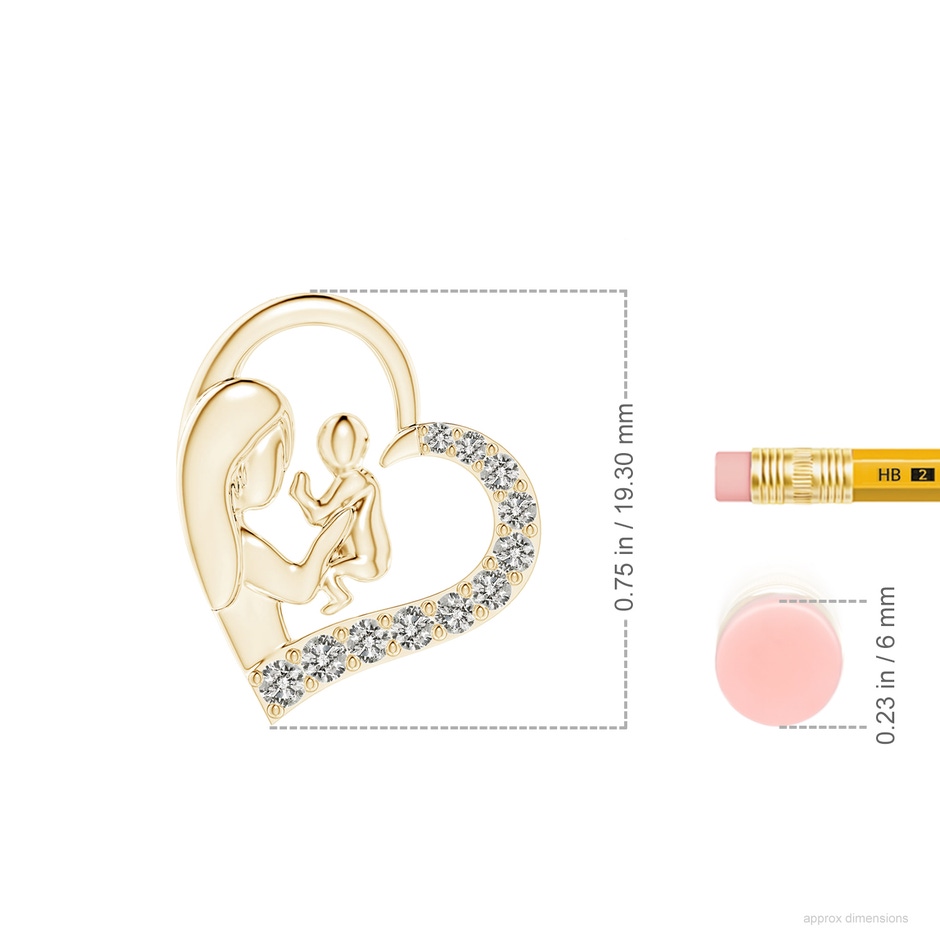 2mm KI3 Diamond Heart Mother & Baby Pendant in Yellow Gold ruler