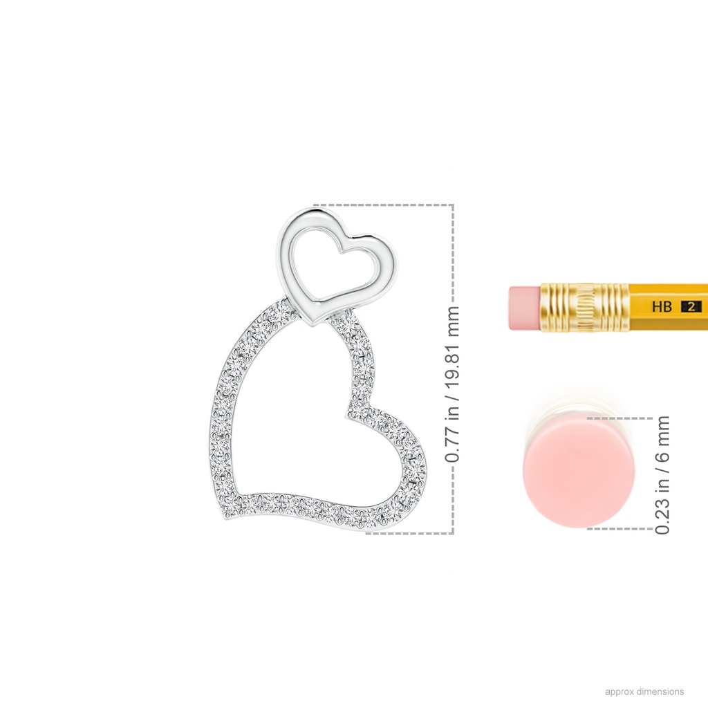 1.3mm HSI2 Diamond Couple Heart Pendant in White Gold Ruler