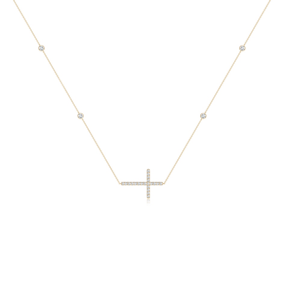 2.4mm GVS2 Diamond Sideways Cross Station Necklace in Yellow Gold 