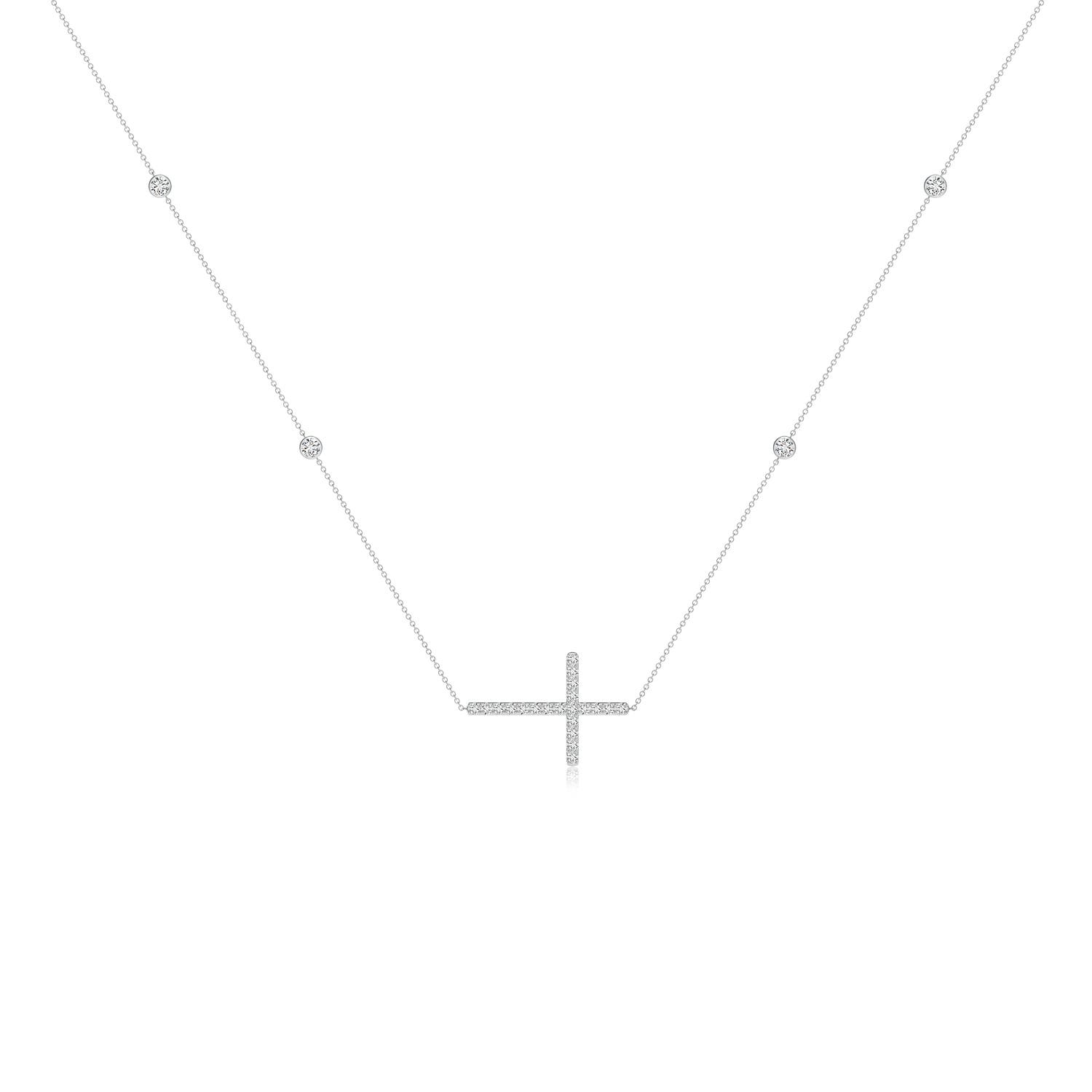 2.4mm HSI2 Diamond Sideways Cross Station Necklace in 18K White Gold