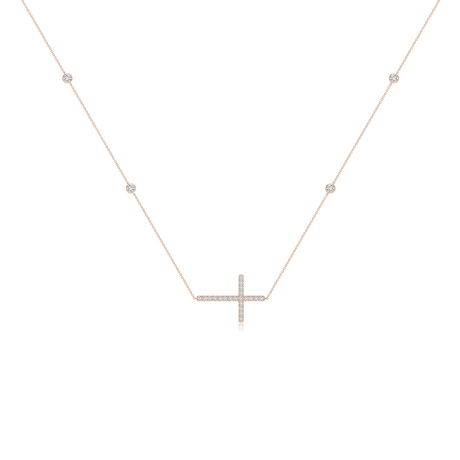 2.4mm HSI2 Diamond Sideways Cross Station Necklace in Rose Gold 