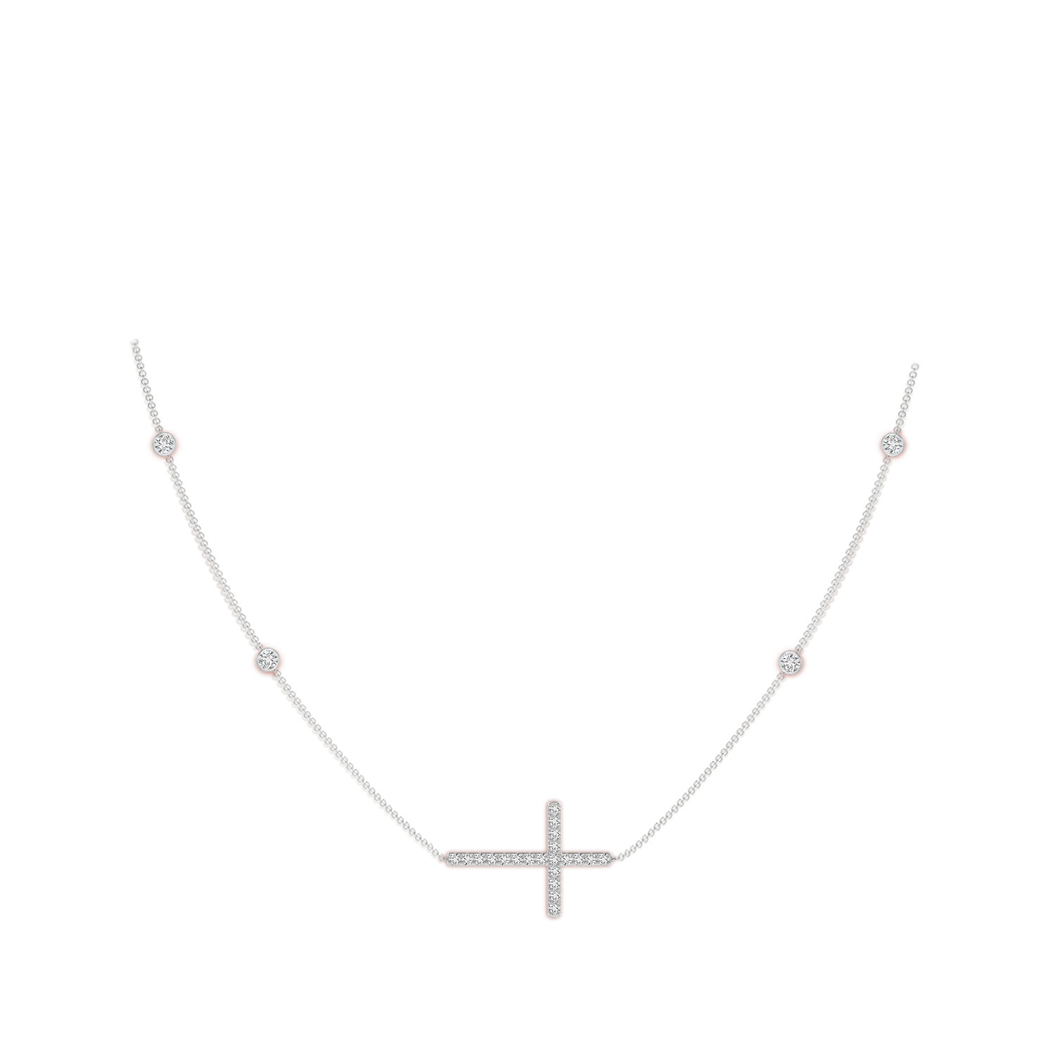 2.4mm HSI2 Diamond Sideways Cross Station Necklace in White Gold