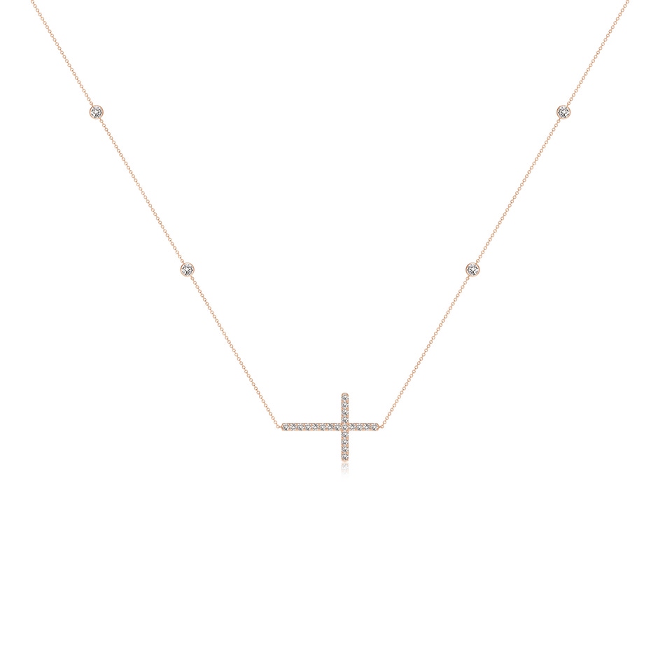 2.4mm IJI1I2 Diamond Sideways Cross Station Necklace in Rose Gold 