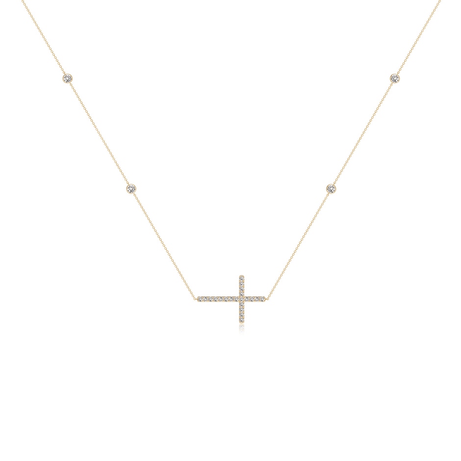 2.4mm IJI1I2 Diamond Sideways Cross Station Necklace in Yellow Gold 