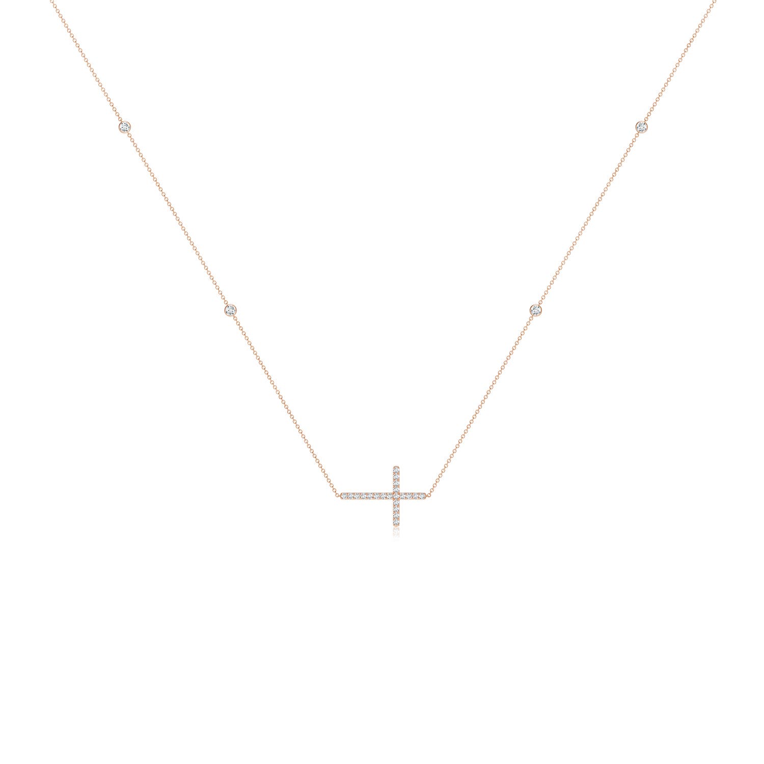 2mm GVS2 Diamond Sideways Cross Station Necklace in 18K Rose Gold