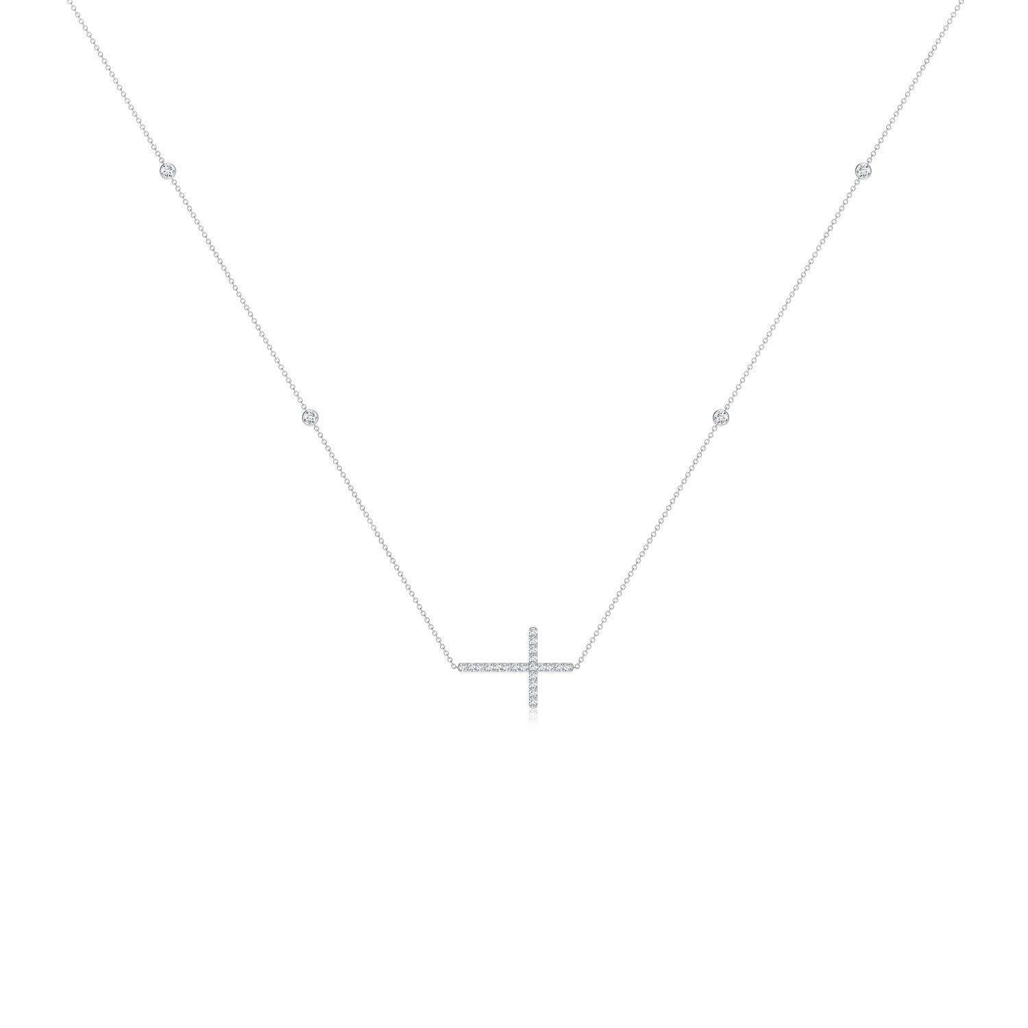 2mm GVS2 Diamond Sideways Cross Station Necklace in 18K White Gold