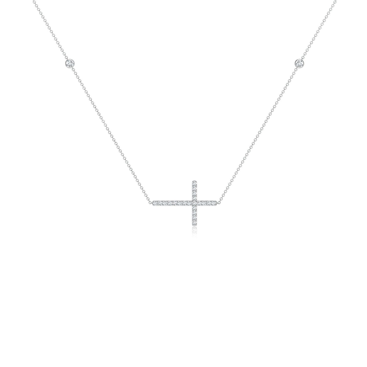 2mm GVS2 Diamond Sideways Cross Station Necklace in 18K White Gold