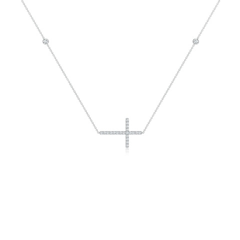 2mm GVS2 Diamond Sideways Cross Station Necklace in 18K White Gold
