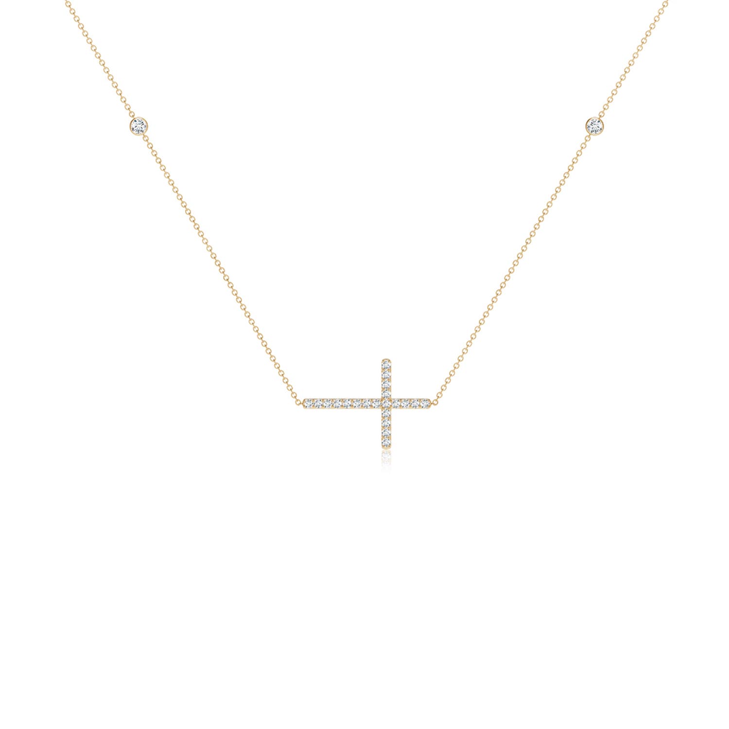2mm GVS2 Diamond Sideways Cross Station Necklace in 18K Yellow Gold
