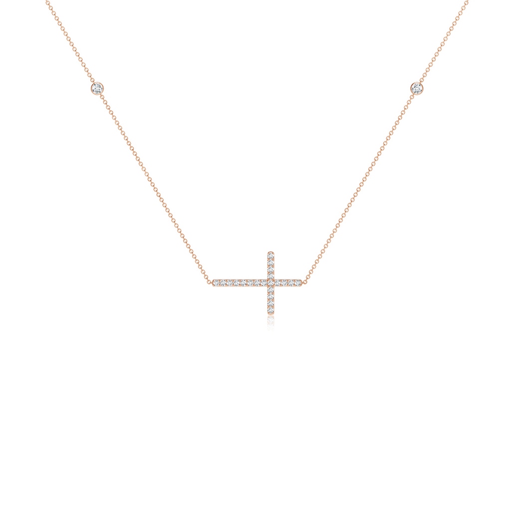2mm GVS2 Diamond Sideways Cross Station Necklace in Rose Gold - side 199