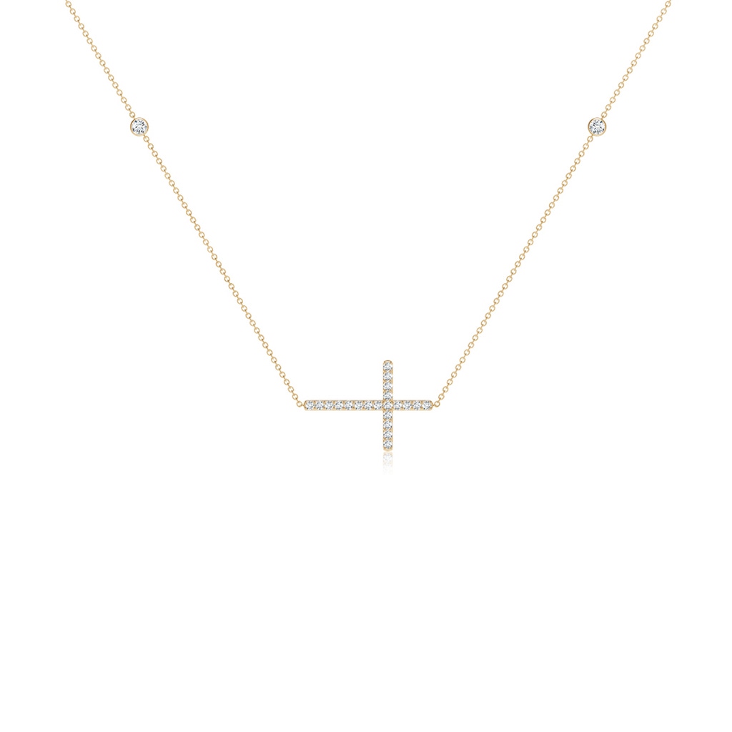 2mm GVS2 Diamond Sideways Cross Station Necklace in Yellow Gold - side 199