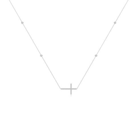 2mm HSI2 Diamond Sideways Cross Station Necklace in 18K White Gold