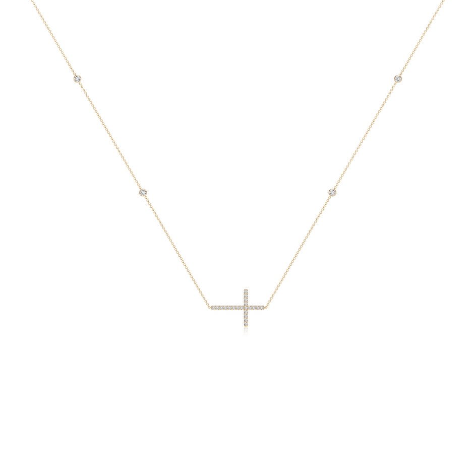 2mm HSI2 Diamond Sideways Cross Station Necklace in 18K Yellow Gold 