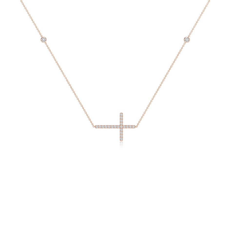 2mm HSI2 Diamond Sideways Cross Station Necklace in 9K Rose Gold side 199