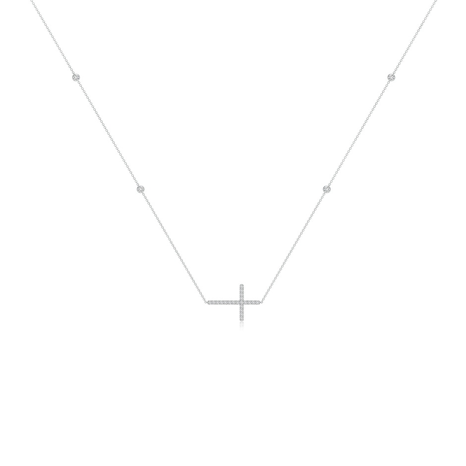 2mm HSI2 Diamond Sideways Cross Station Necklace in 9K White Gold 