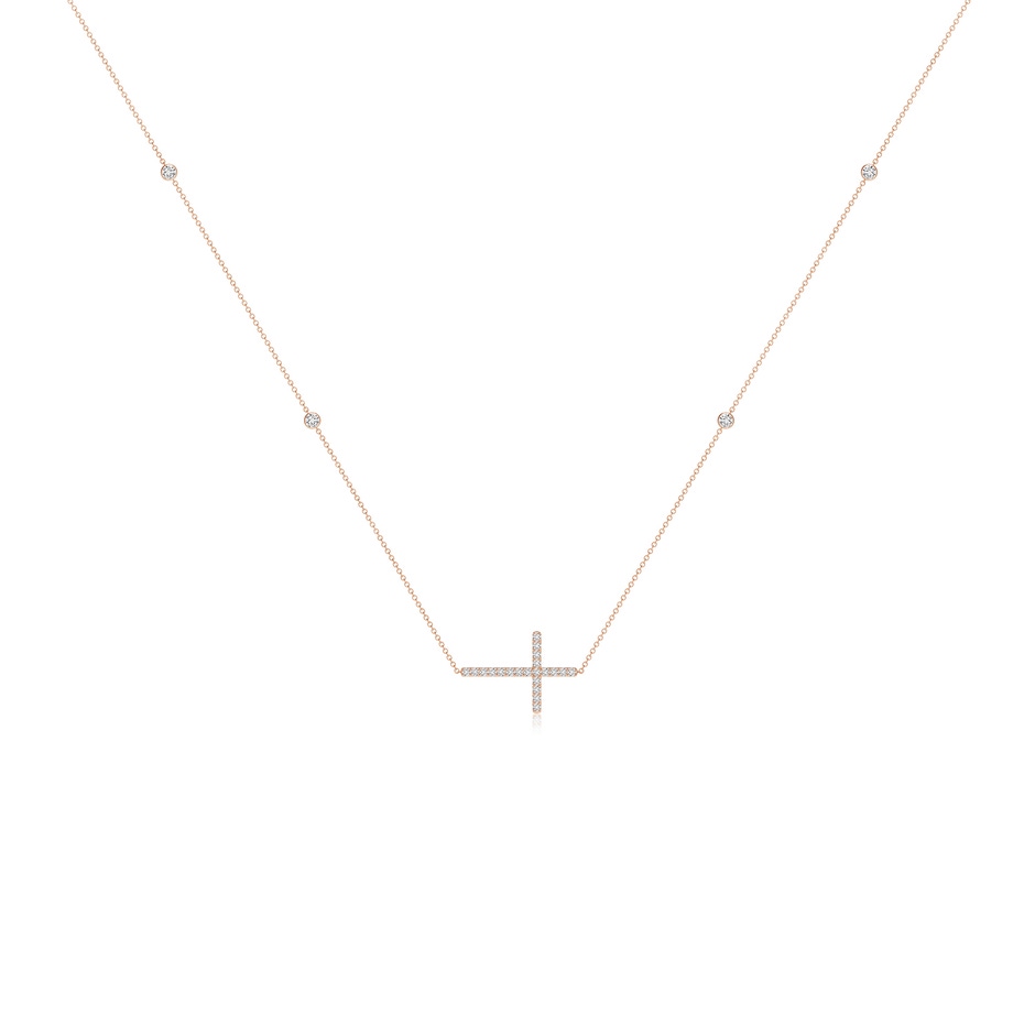 2mm HSI2 Diamond Sideways Cross Station Necklace in Rose Gold 
