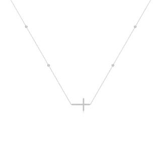 2mm HSI2 Diamond Sideways Cross Station Necklace in White Gold