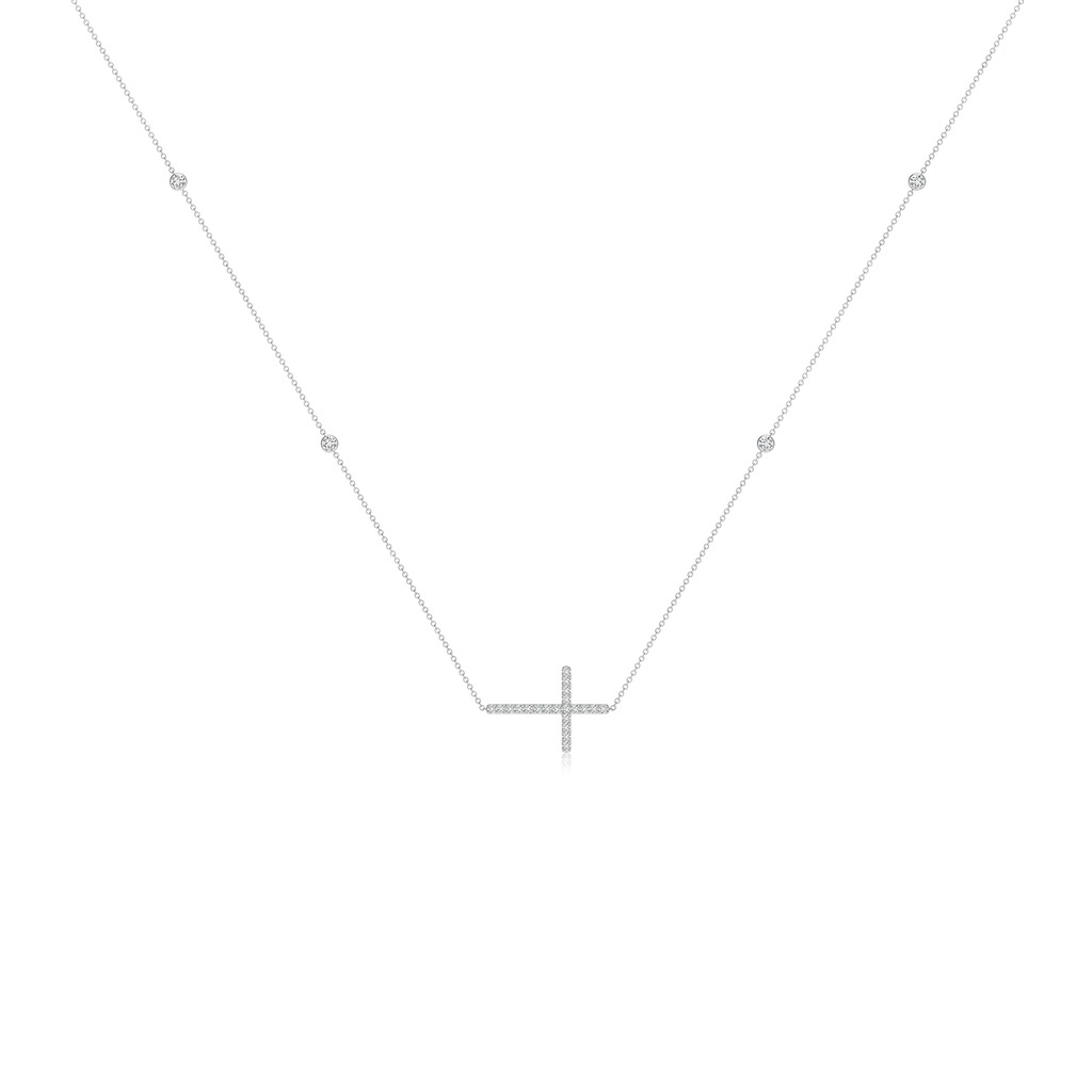 2mm HSI2 Diamond Sideways Cross Station Necklace in White Gold