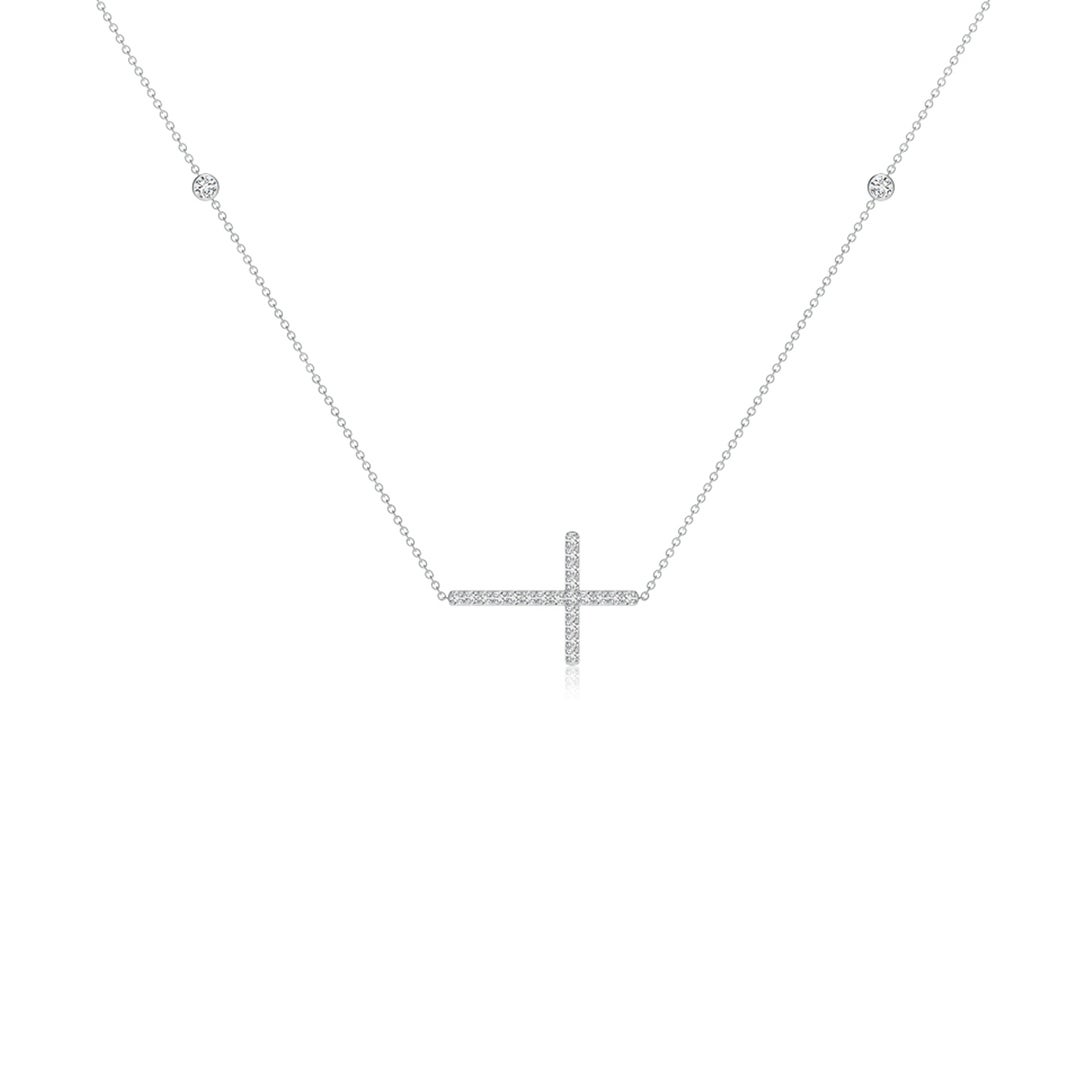 2mm HSI2 Diamond Sideways Cross Station Necklace in White Gold - side 2