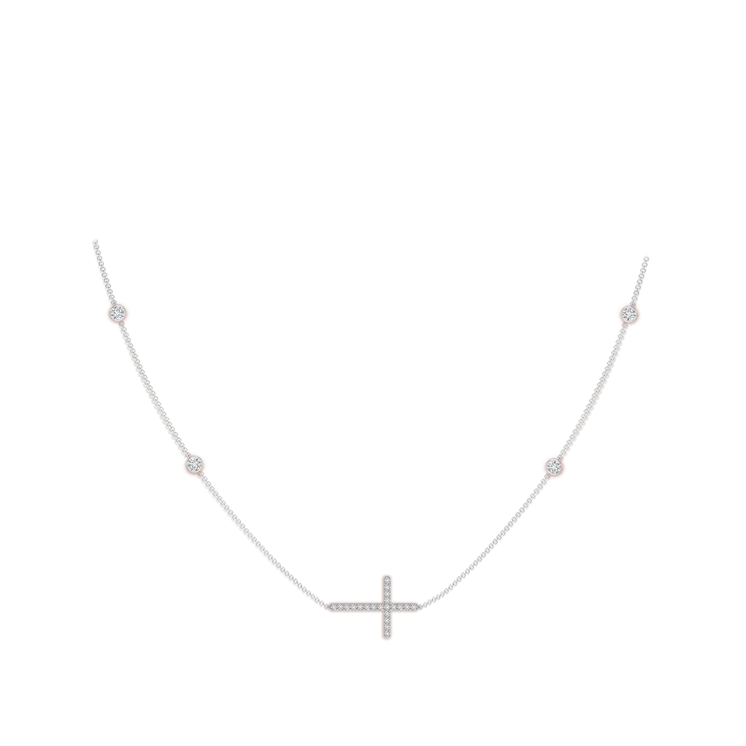 2mm HSI2 Diamond Sideways Cross Station Necklace in White Gold - body_neck
