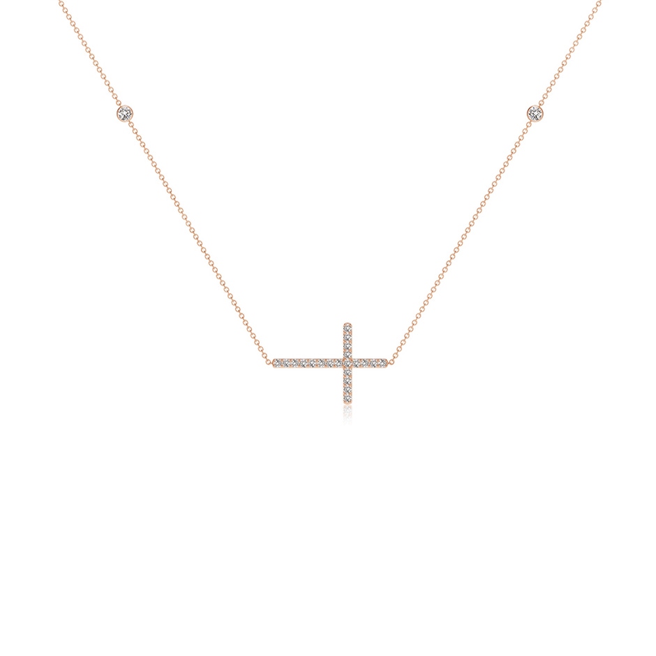 2mm IJI1I2 Diamond Sideways Cross Station Necklace in 9K Rose Gold side 199
