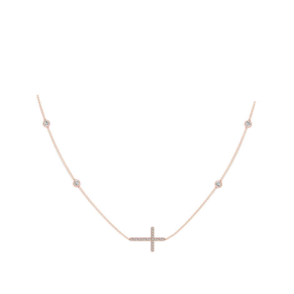 2mm IJI1I2 Diamond Sideways Cross Station Necklace in 9K Rose Gold pen