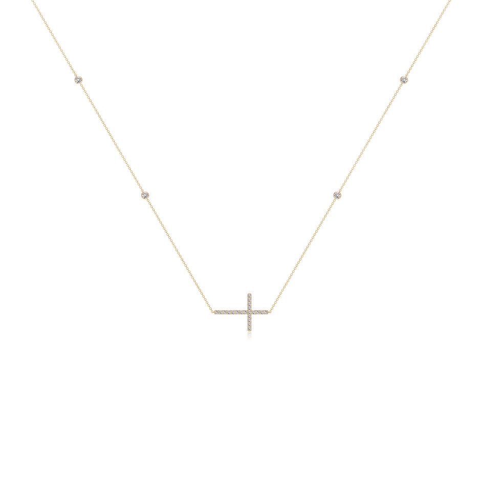 2mm IJI1I2 Diamond Sideways Cross Station Necklace in Yellow Gold 