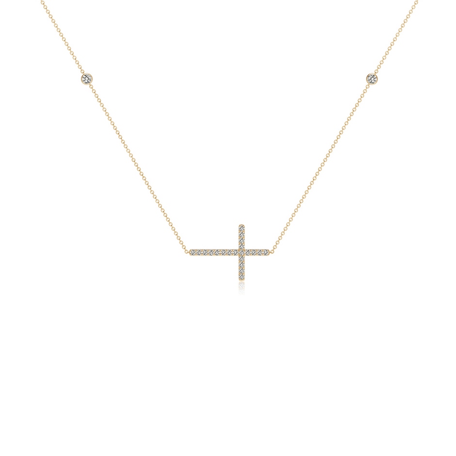 2mm KI3 Diamond Sideways Cross Station Necklace in Yellow Gold side 199