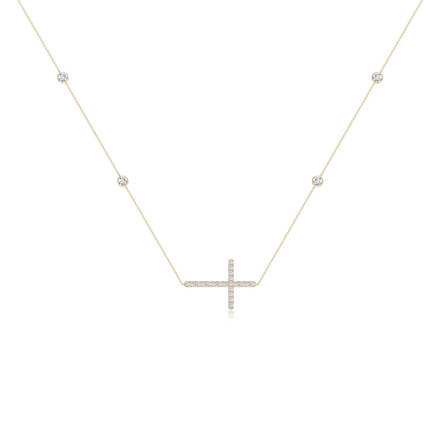 3.2mm GVS2 Diamond Sideways Cross Station Necklace in 18CT Yellow Gold