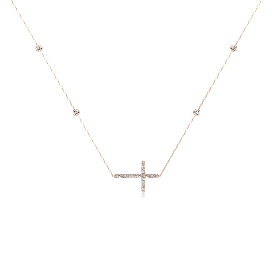 3.2mm IJI1I2 Diamond Sideways Cross Station Necklace in Rose Gold 