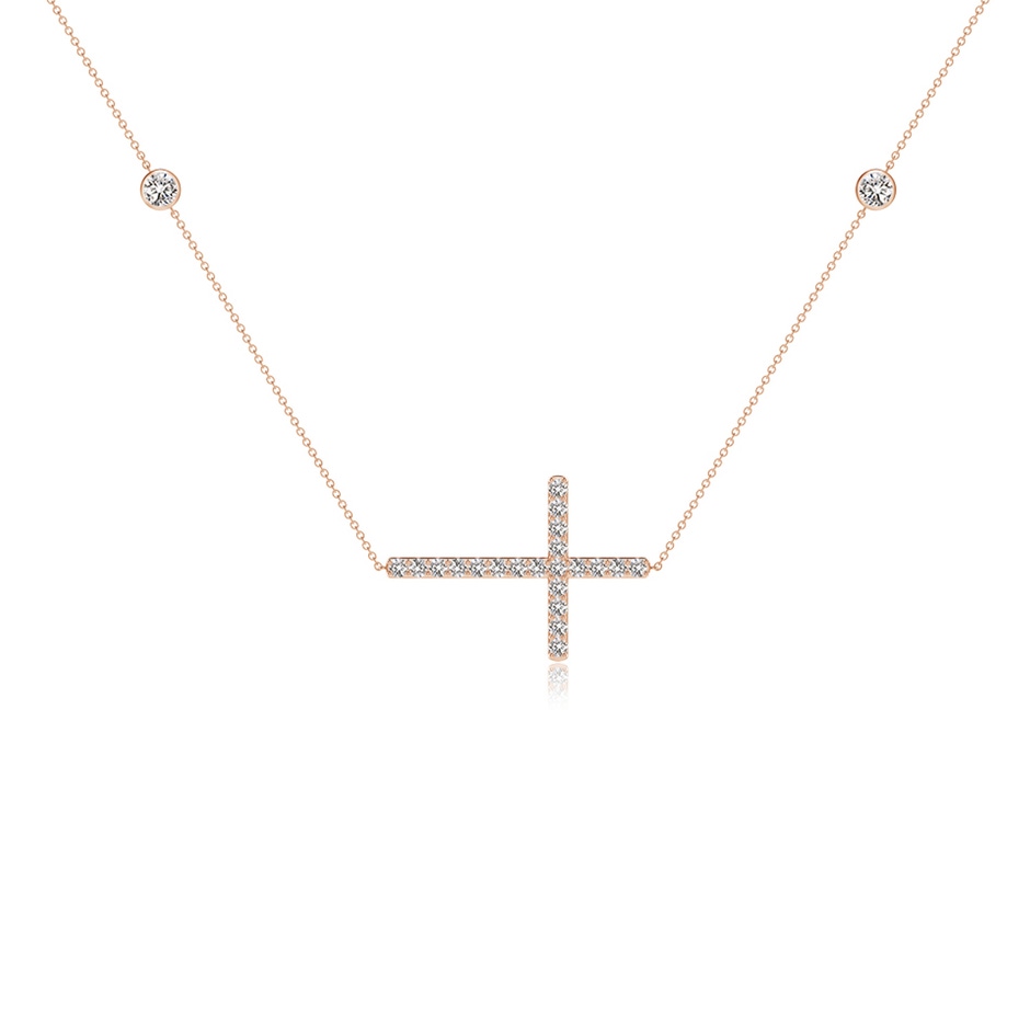 3.2mm IJI1I2 Diamond Sideways Cross Station Necklace in Rose Gold side 199