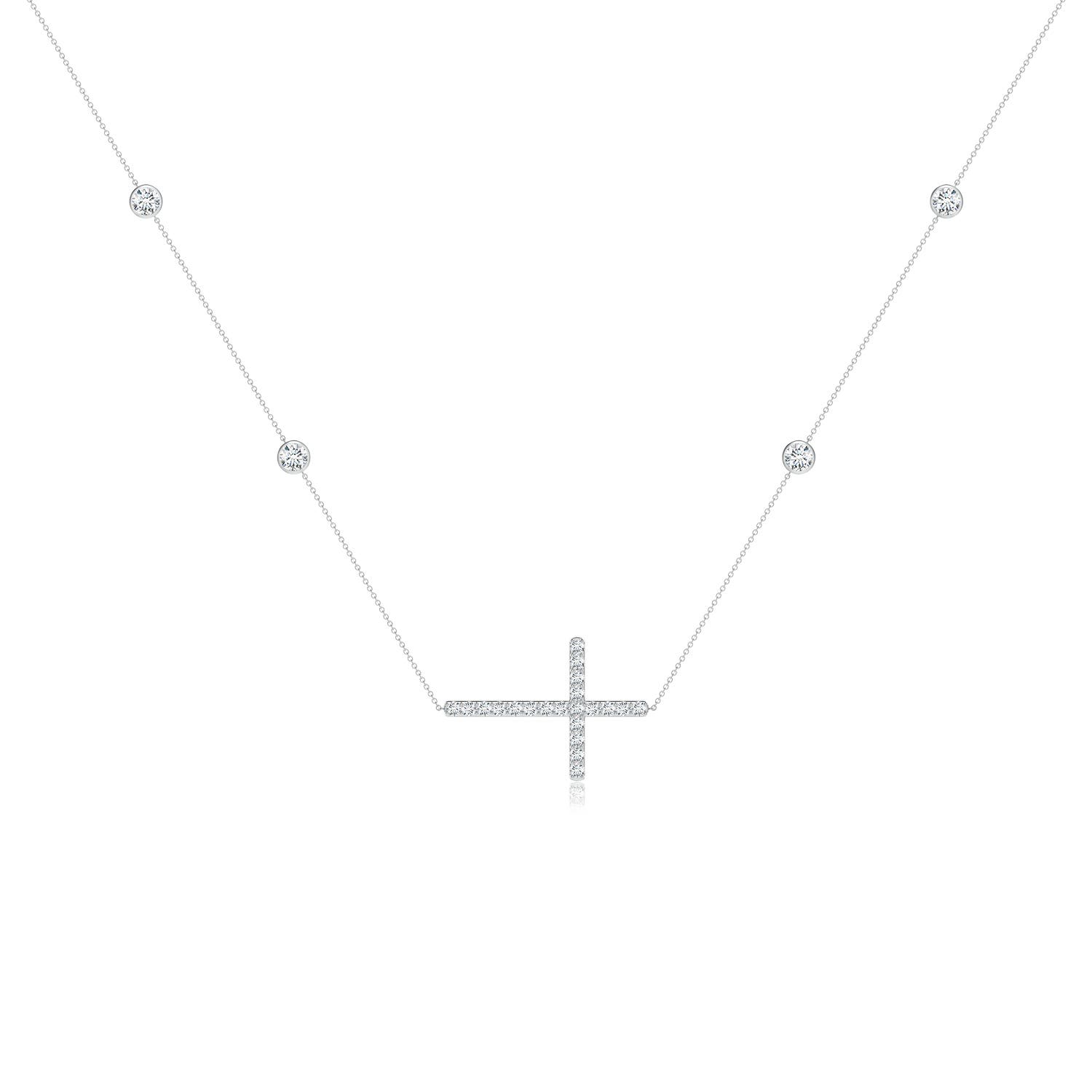 3.75mm GVS2 Diamond Sideways Cross Station Necklace in White Gold