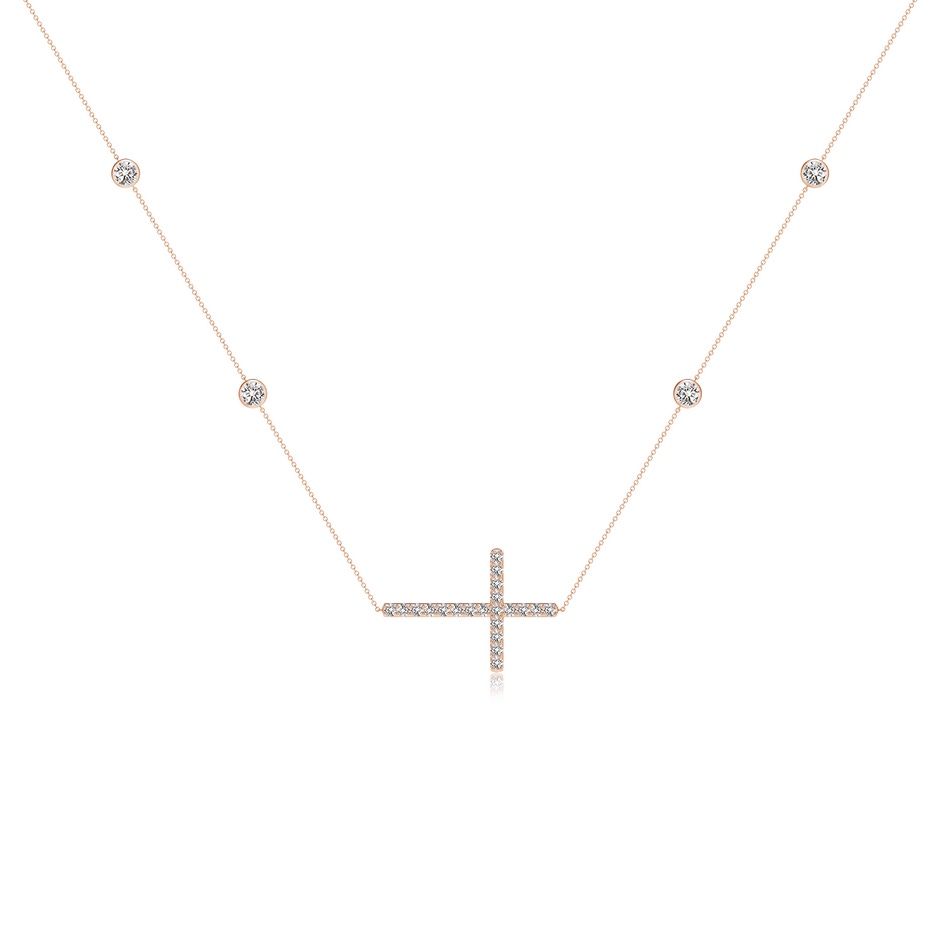 3.75mm IJI1I2 Diamond Sideways Cross Station Necklace in Rose Gold 