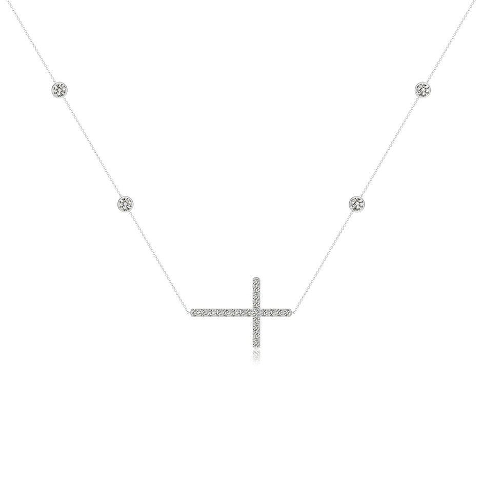 4.1mm KI3 Diamond Sideways Cross Station Necklace in White Gold 