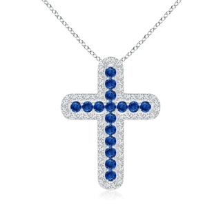 1.7mm AAA Pave-Set Sapphire and Diamond Cross Pendant in White Gold