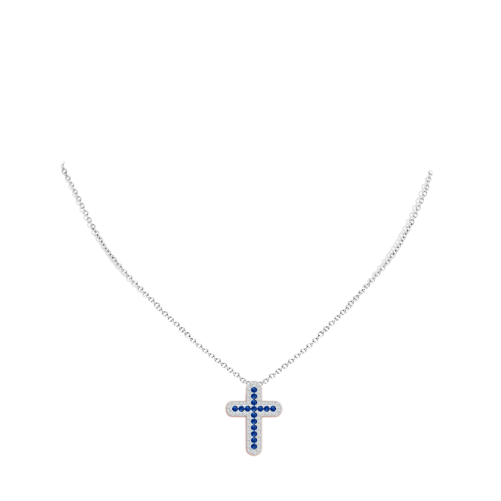 1.7mm AAA Pave-Set Sapphire and Diamond Cross Pendant in White Gold Body-Neck