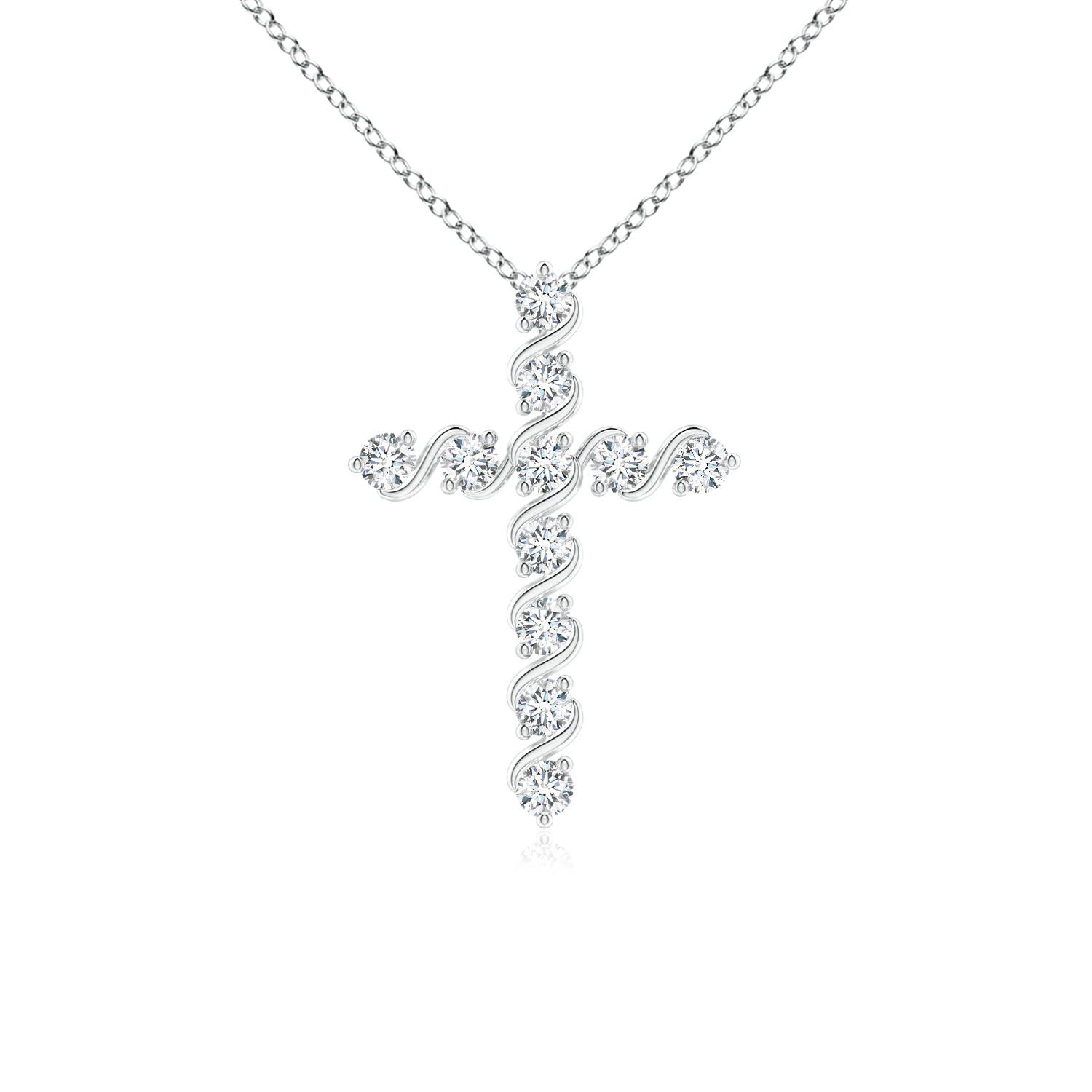 1.6mm GVS2 Prong and Bar Set Diamond Cross Pendant in 18K White Gold