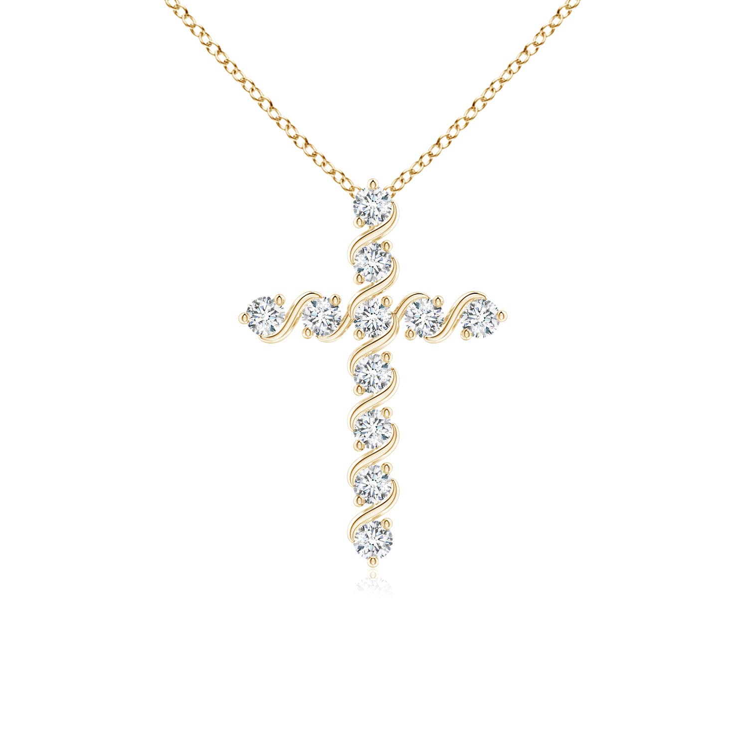 1.6mm GVS2 Prong and Bar Set Diamond Cross Pendant in 18K Yellow Gold