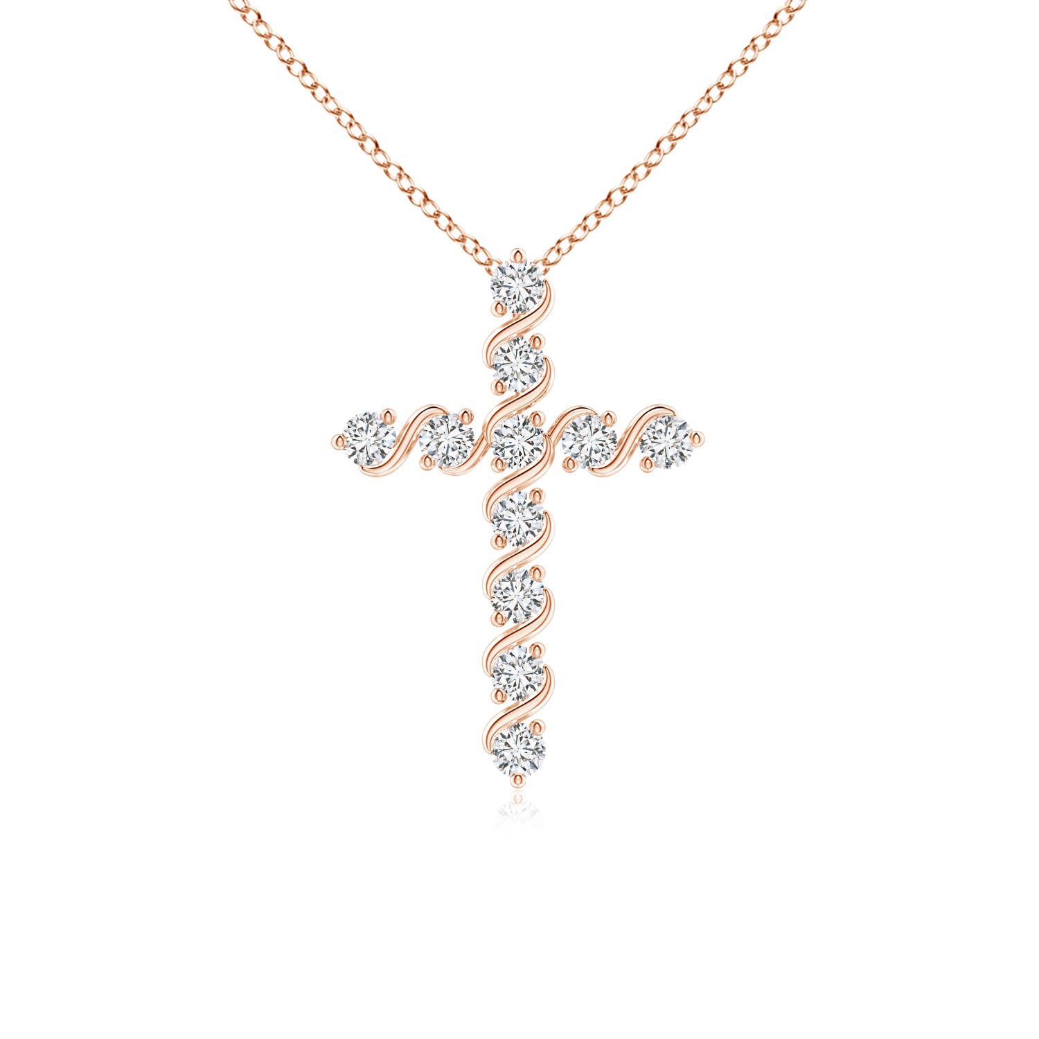 1.6mm HSI2 Prong and Bar Set Diamond Cross Pendant in 18CT Rose Gold