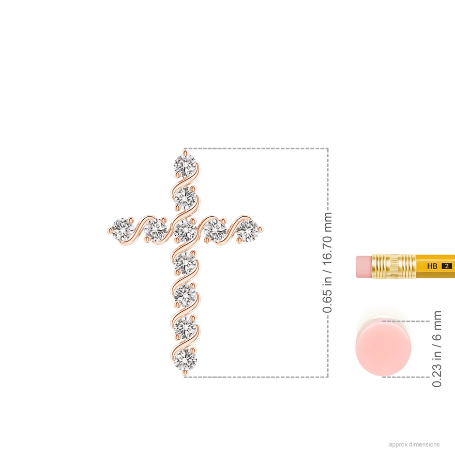 1.6mm IJI1I2 Prong and Bar Set Diamond Cross Pendant in 9K Rose Gold ruler