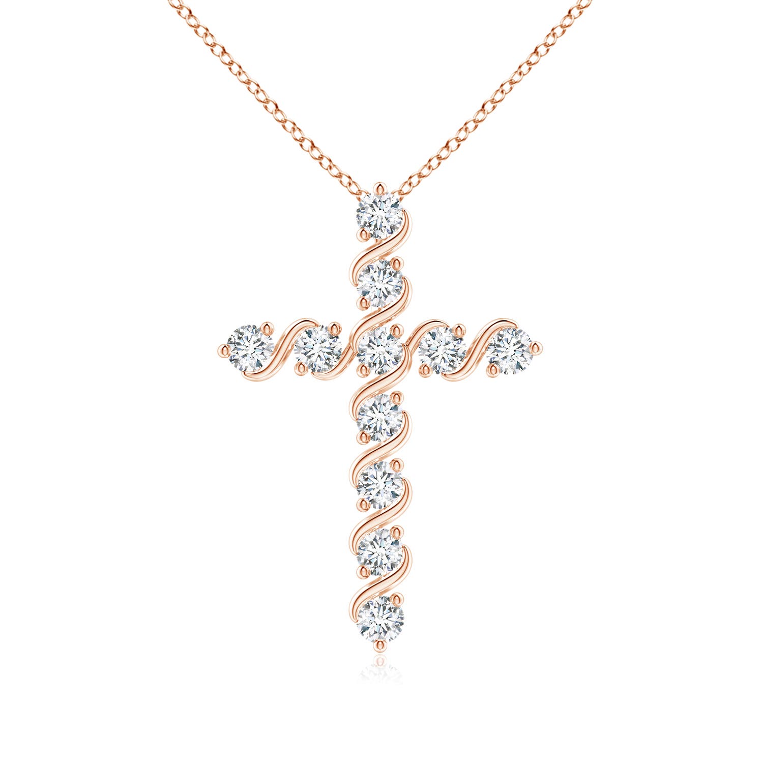 1.9mm GVS2 Prong and Bar Set Diamond Cross Pendant in 18K Rose Gold