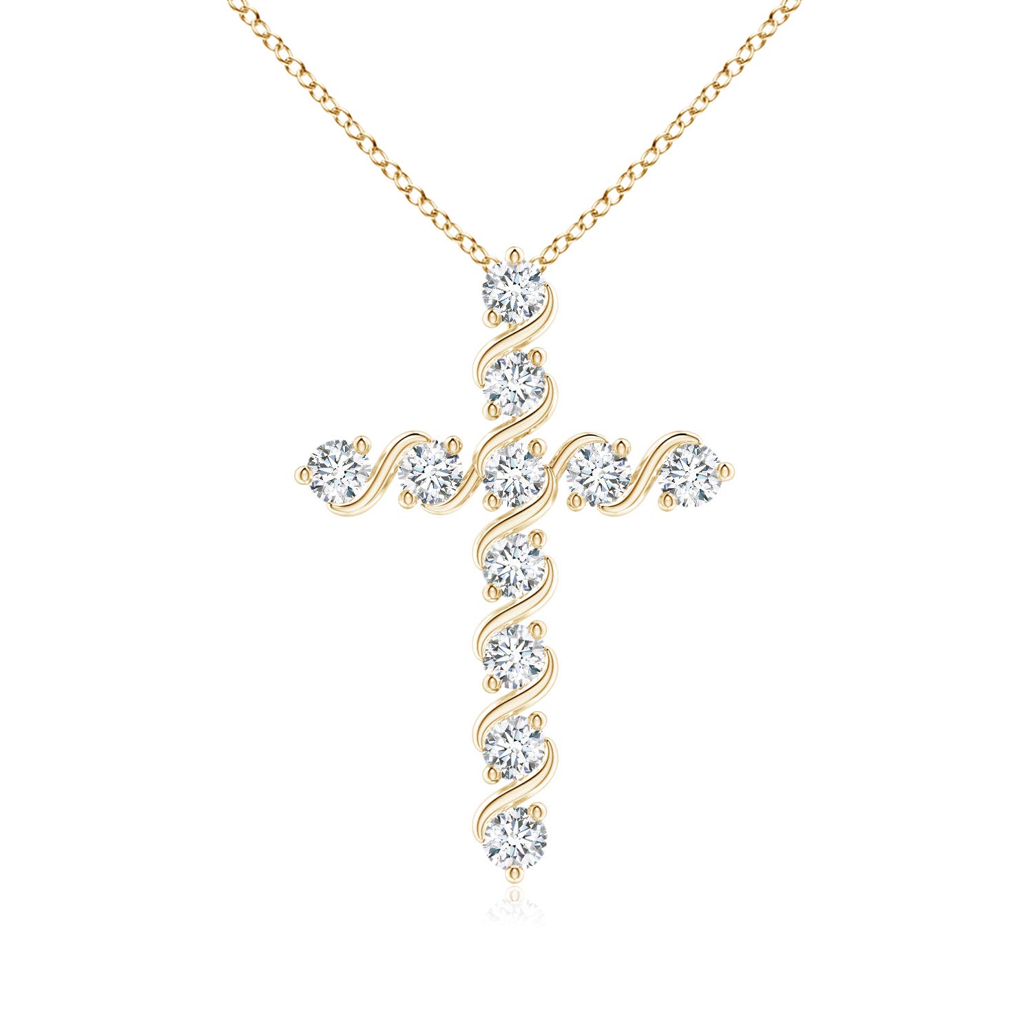 1.9mm GVS2 Prong and Bar Set Diamond Cross Pendant in 18K Yellow Gold