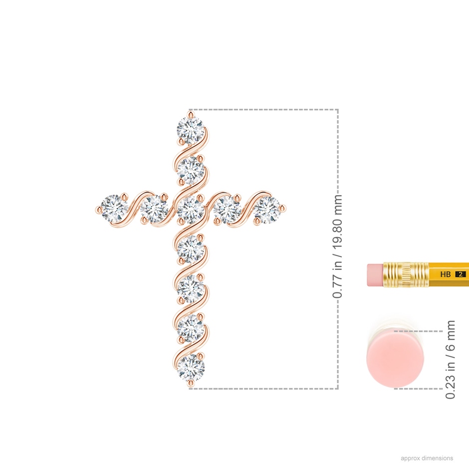 1.9mm GVS2 Prong and Bar Set Diamond Cross Pendant in Rose Gold ruler