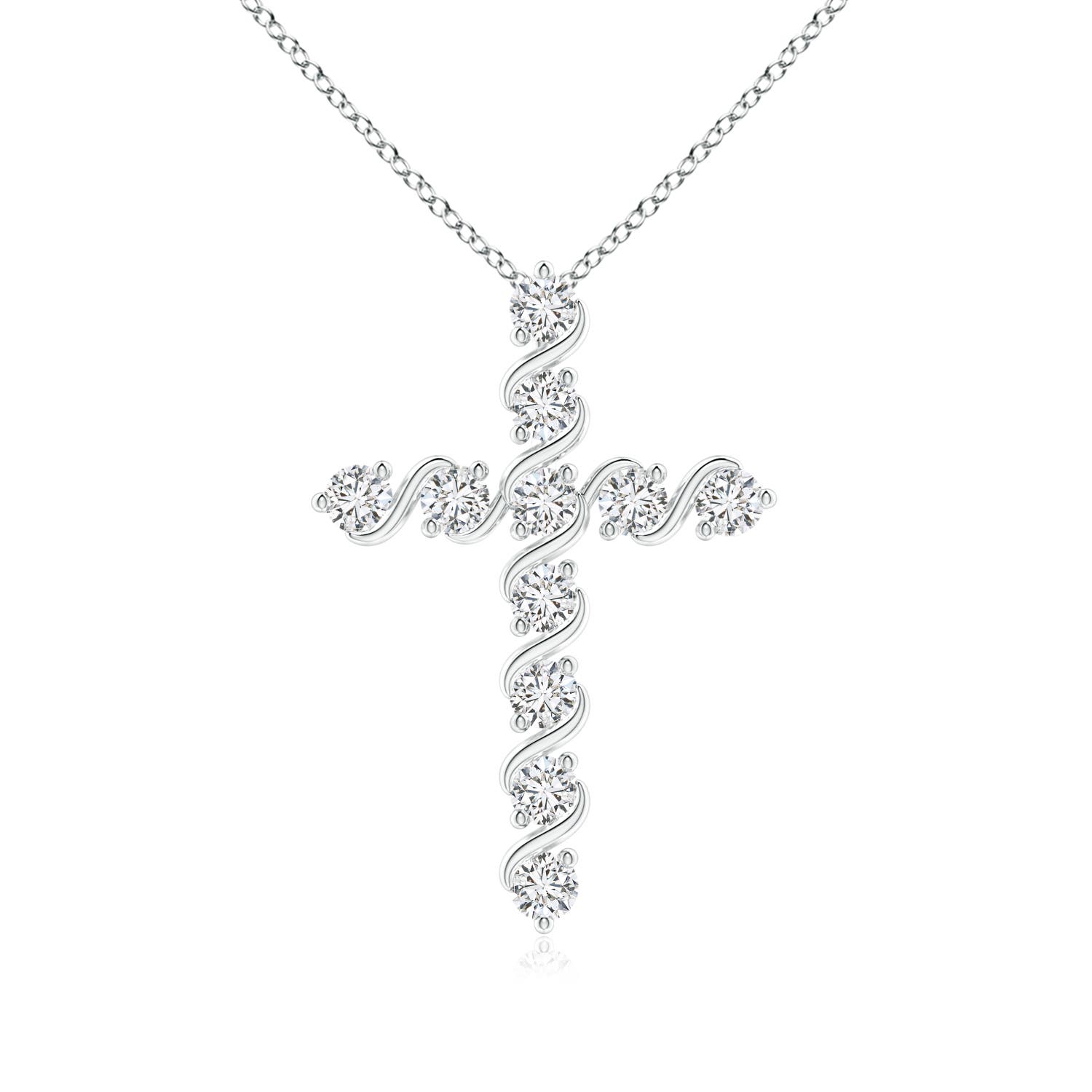 1.9mm HSI2 Prong and Bar Set Diamond Cross Pendant in 18K White Gold