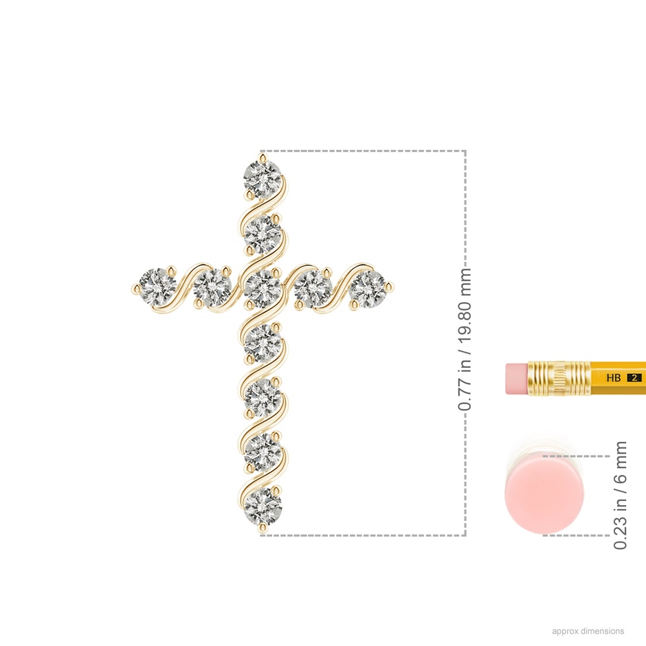 1.9mm KI3 Prong and Bar Set Diamond Cross Pendant in Yellow Gold ruler